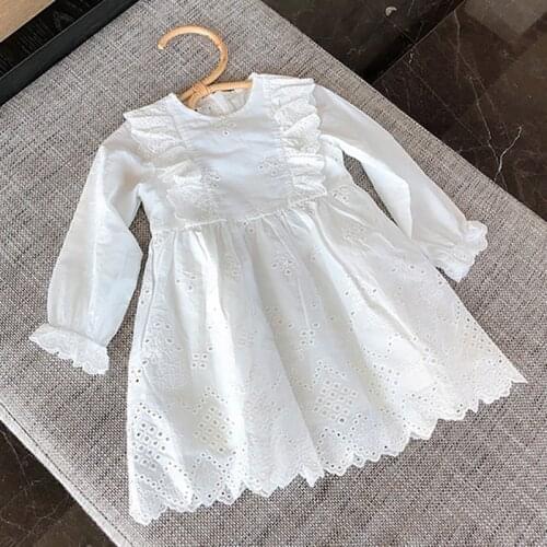 Girls Dress 2021 New Girl Clothes White Long-sleeve Lace Ruffled Princess Dress Autumn Childrens Dress 2-6 Years Old