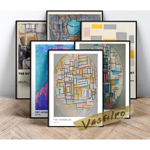 Piet Mondrian Poster, Composition With Oval In Color Planes Ii Prints, Abstract Wall Art,Still Life With Gingerpot I Painting