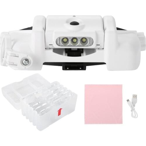 Headband Magnifier LED Light 5 Lens 1X 1.5X 2X 2.5X 3.5X Loupe Glasses Magnifying Glass Jewelry Watchmaker Repair USB Charging
