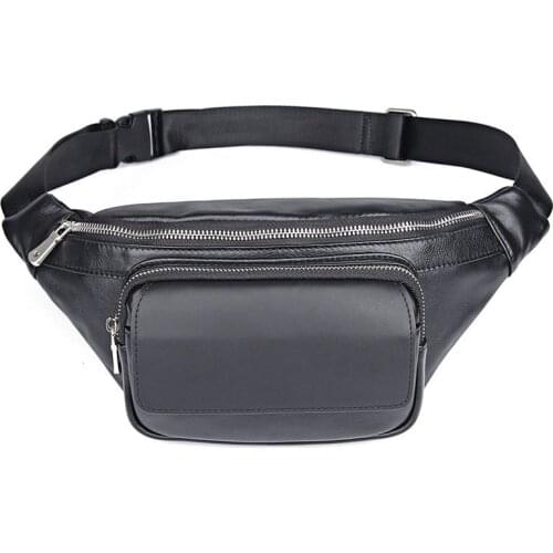 Luufan Genuine Leather Chain Waist Bag Man Belt Pouch Mens Bag Fanny Pack Travel Hiking Bag Black Brown Waist Bag For Men