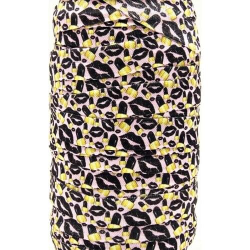 Q&N ribbon 5/8inch 15mm 160928034 lipstick printed folded over elastic FOE for hair tie free shipping