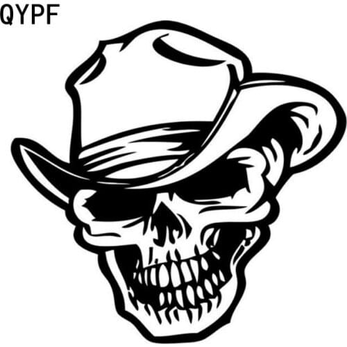 QYPF 15.9CM*15.1CM Interesting Cowboy Skull Unique Vinyl Graphic Car Sticker Black/Silver Decoration S9-2073