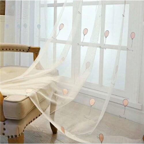 Pink Cartoon Balloon Embroidered Sheer Curtains for Kids Living Room Bedroom,Children Window Treatments Sheer Tulle Home Decor