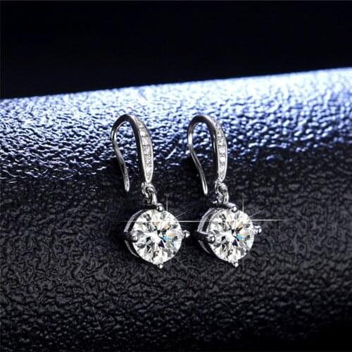 Real 925 Sterling Silver 1 Carat Round Brilliant Cut Pass Diamond Tester D Color Moissanite Wedding Drop Earrings Women Jewelry