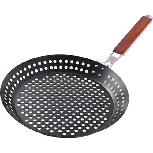 Folding Pan Grill Barbecue Tray Round Frying With Folding Handle For Outdoor Cooking Camping Hiking Cooking Accessory