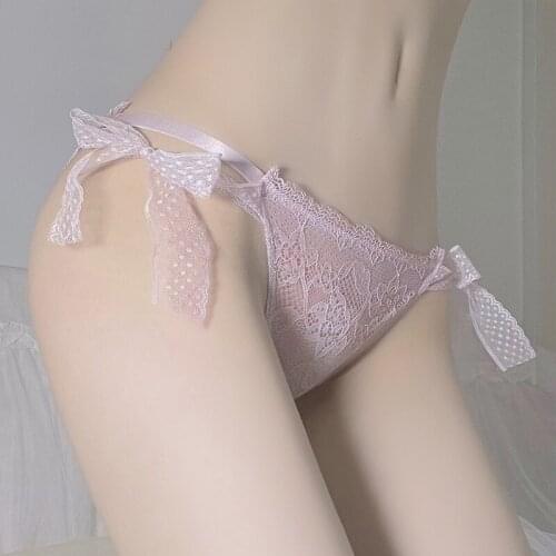 AniLV Women Sexy Romantic Purple Lace Erotic Panties Lingerie Pink Waist Riband Dot Bow Transparent Underwear