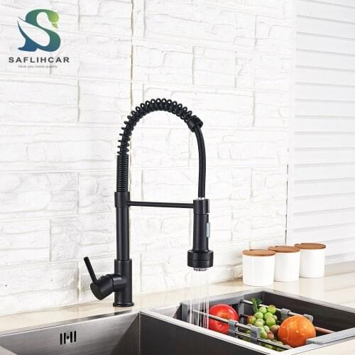 Rottable Matte Black Pull Down Kitchen Sink Faucet Contemporary Deck Mounted LED Kitchen Mixer Tap Bathroom Kitchen Hot Cold Tap
