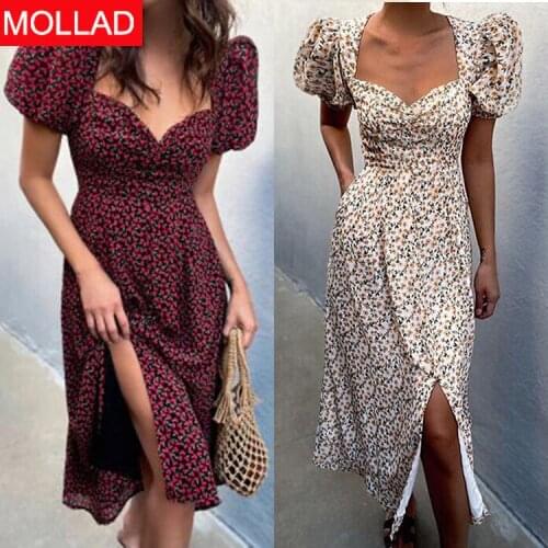 2021cross-Border Womens Clothing Summer New Temperament Printed Tube Top Short Sleeve Split Dress
