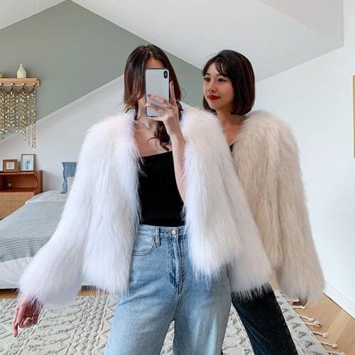 Women Genuine High Quality Raccoon Dog Fur Woven Jacket V-neck Spring And Autumn Short Fashionable Jacket Furry Cropped