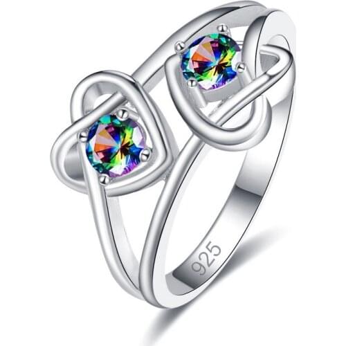 Hainon 2019 New Colorful CZ Stone Double Heart Silver Color Ring For Women Engagement Wedding Fashion Jewelry Female Rings Anel