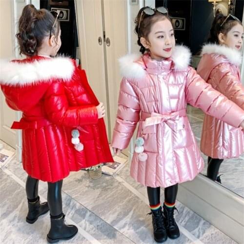 Winter Jackets For Girls Parkas Childrens Coat Outerwear Casual Hooded Big Fur Collar Solid Bright Waterproof Cotton Clothes