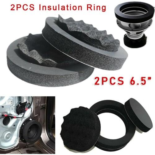 2x Soundproof Cotton 6.5in Practical Durable Car Door Speaker Adapter Black Ring Woofer Rubber Foam Pad Sound Insulation Mat