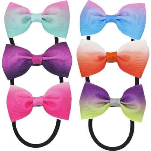 10PCS/LOT Pretty Double Color Barrettes for Children Baby Girls Ribbon Elastic Hair Bands Bows Hair Accessories Best Friend Gift