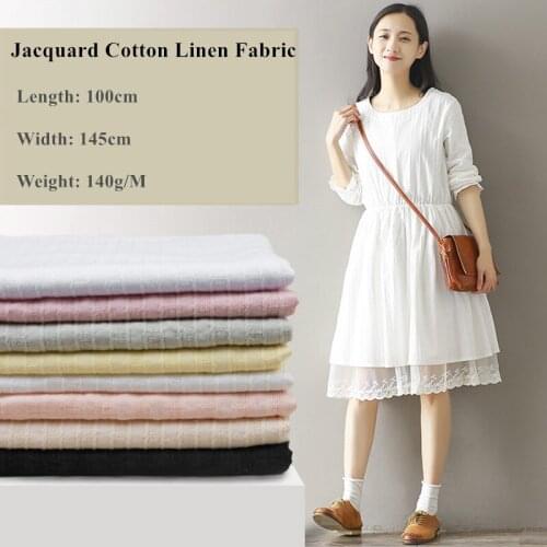 100X145cm Soft Skin-friendly Cotton Linen Jacquard Fabric Clothing Fabric for DIY Sewing Shirt Skirt Dress Cotton Material