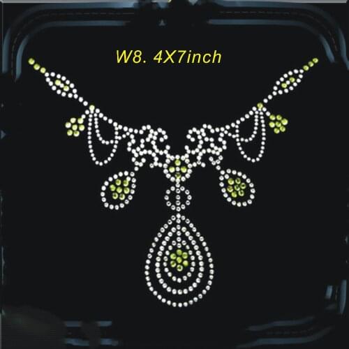 2pc/lot Waterdrop neckline iron on applique patches hot fix rhinestone transfer motifs transfer on design for shirt dress coat