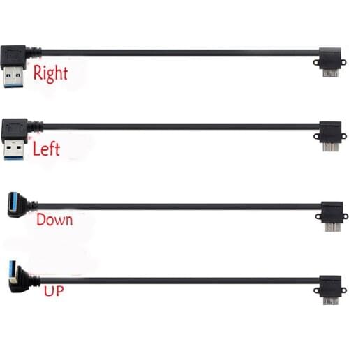 25cm USB3.0 Elbow Adapter Cable Black USB 3.0 Right Left Up Down Angle Type A Male to Micro B Left angled Male Connector