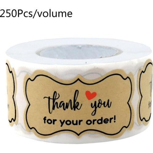 250pcs Thank You for Your Order Stickers Handmade Baking Packaging Seal Label Kraft Paper Scrapbooking Decoration Dropship