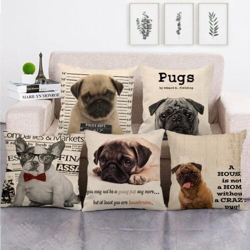45cm*45cm cut Pug dog design cushion cover linen/cotton sofa and seat pillow cover decorative pillow case