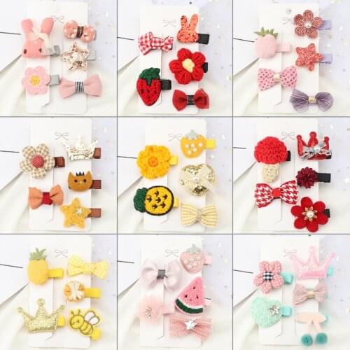 5 Pcs Cartoon Hairpin Cute Animal Crown Bows Hair Clip Headdress Girl Fashion Side Clip Baby Does Not Hurt Hair Hair Accessories