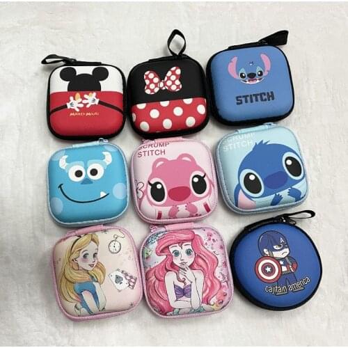 7.5*7.5cm Disney Mickey Cartoon coin purse minnie boy girl coin bag headset storage bag charger data cable storage box Clutch