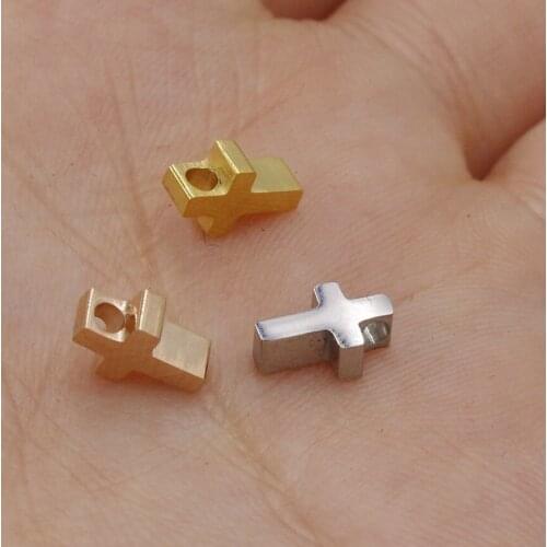 8*5mm Mini Cross Bead Charms Necklace DIY Handmade Beads Wholesale 50pcs Mirror Polished 1.8mm Small Hole Bead Stainless Steel