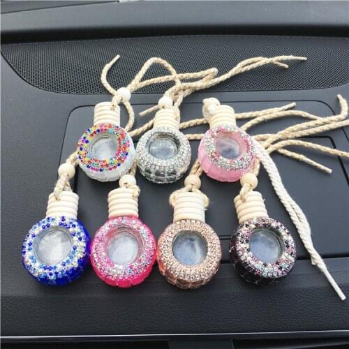 8ml Diamond Glass Car Pendant Rhinestone Glass Car Hanging Perfume Empty Bottle 10PCS/LOT