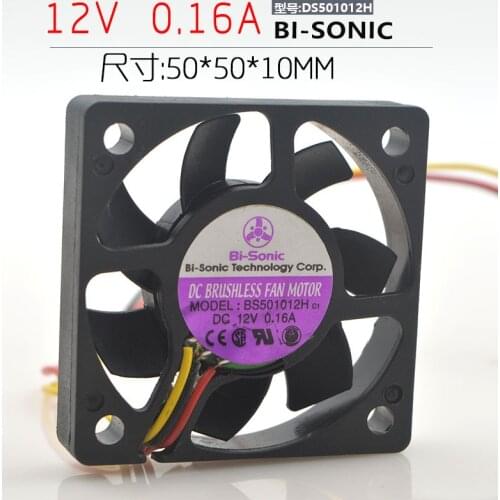 Free Shipping For Bi Sonic BS501012H, C1 DC 12V 0.16A 3-wire 3-pin connector 50x50x10mm Server Square fan