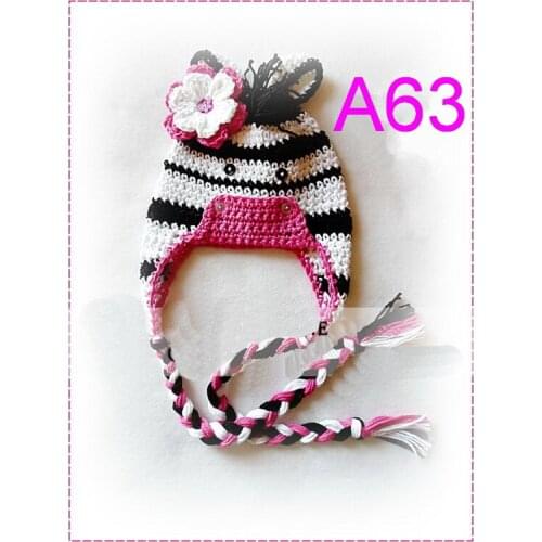 Free shipping 10pcs/LOT Baby Animal Hat, Crochet Zebra Hat , baby cartoon Hat , BABY Crochet Earflap Hat 100% cotton NB-6years