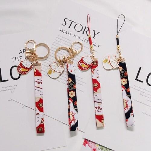 2021 Japan Traditional Anime Maneki Neko Lucky Cat Fat Fortune Cat Keychain Key Chain Trinkets Car Bag Pendent For Women D634