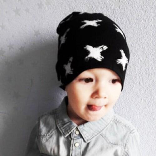 Baby Cap Cotton Knitted X Printing Baby Hat Autumn Winter Childrens Hats Caps Black White Baby Accessories