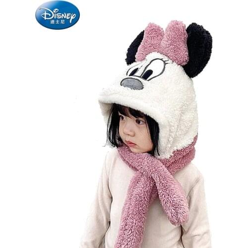 Disney Autumn Winter Boys Girls Cute Cartoon Embroidered Warm Ear Caps Kid Outdoor Fashion Scarf Children One-piece Cap