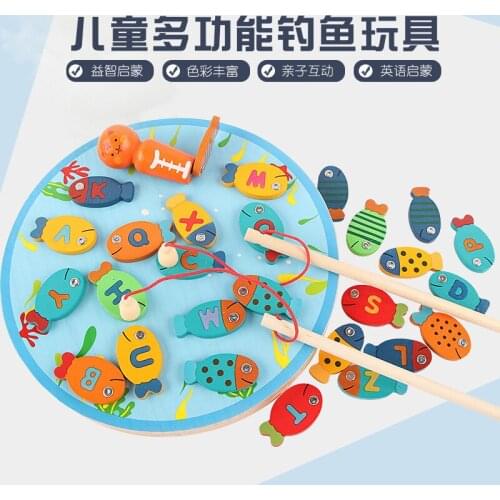 Children Kittens Touch The Fish Educational Toys Girls Boys Wooden Fishing Magnetic 3-6 Years Old Early Education Fishing Toys