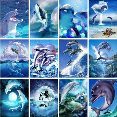 Evershine 5D Diamond Painting Dolphins Animals Diamond Embroidery Ocean Full Square Rhinestones Mosaic Crafts Home Decoration