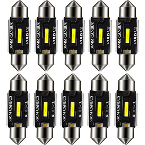 10PC Festoon CSP LED Bulbs Super Bright 31mm 36mm 39mm 41mm C5W C10W Car Dome Light Canbus No Error Auto Interior Reading Lamps