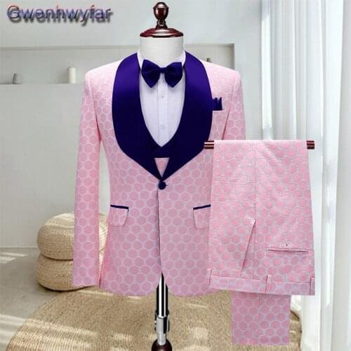 Gwenhwyfar 2021 3 Piece Mens Suit For Wedding, Custom Made Gentleman Party Tuxedo, Shawl Lapel Bridegrooms Blazers Pants Set