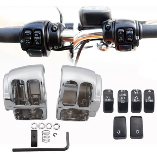 Motorcycle Handlebar Control Chrome Switch Housings Black Switch Caps Kit For Harley VRSC XL XR Dyna Softail FLHR FLHRC Models