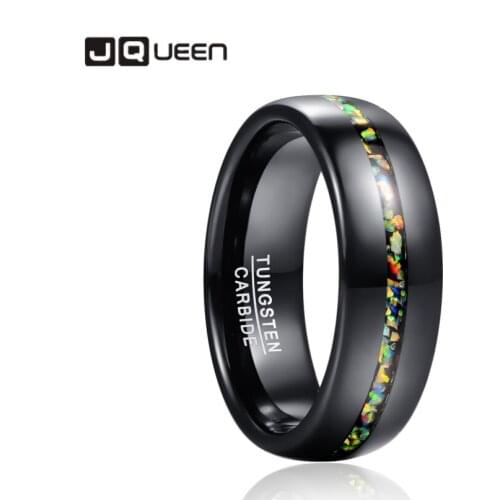 JQueen 8mm Black Opal Dome Tungsten Carbide Ring Wedding Band for MenComfort Fit Rings Engagement Jewelry Gift