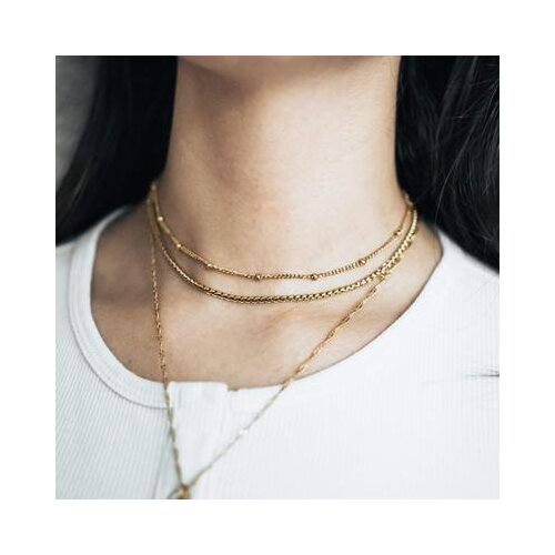 Textured Saturn Bead Choker Stainless Steel Chain Necklace, Delicate And Dainty Double Beaded Necklace, Dotted Layering Necklace