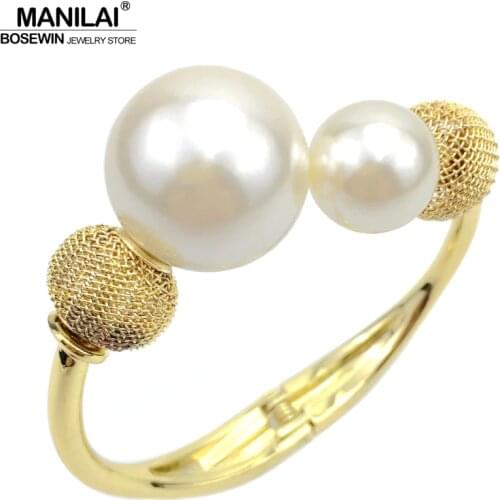 MANILAI Charm Accessories Imitation Pearl Bracelets Manchette Fashion Alloy Cuff Bangle Statement Jewelry Bijoux Women Pulseiras