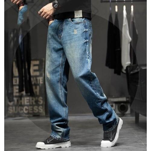 Mens Autumn Winter Jeans Mens Hip Hop Tide Baggy Cowboy Pants Patchwork Jeans Plus Size 44 Denim Trousers Casual Men Clothing