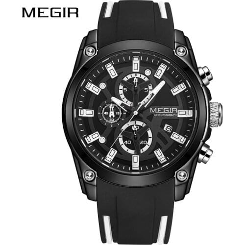 MEGIR Black Military Sports Watches Men Luxury Top Brand Waterproof High Quality Silicone Chronograph Wristwatch Clock Male 2020