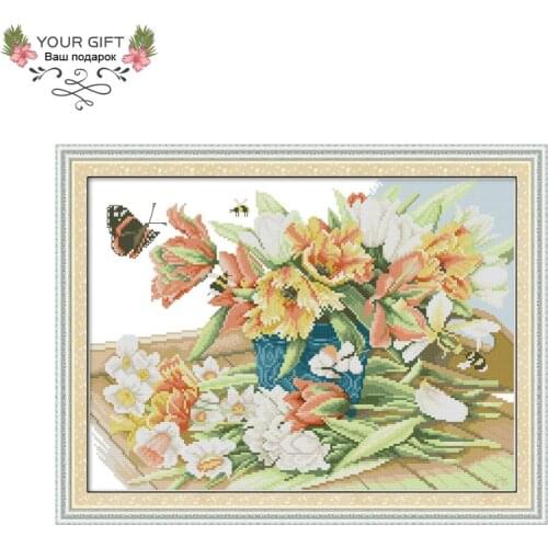 Your Gift H782 14CT 11CT Counted and Stamped Home Decor Butterflies Love Flowers Needlework Embroidery DIY Cross Stitch kits