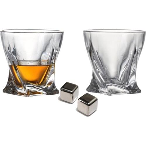 Set of 2 Twist Unique whiskey glasses Lead free Crystal Glass Tasting Tumbler for Drinking 10 ounces free Stone