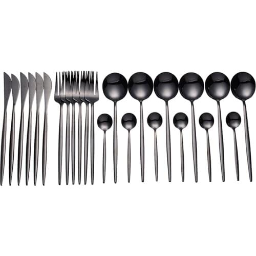 SPKLIFEY Black Cutlery 24 Pcs Forks Knives Spoons Stainless Steel Cutlery Set Home Black Tableware Set Dinnerware New