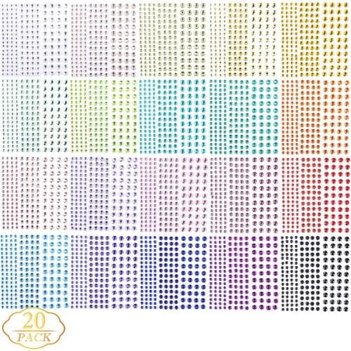 3300 Pieces Self Adhesive Colorful Rhinestone Stickers - Assorted 20 Colors 3 Sizes - Ideal for DIY,Face, Crafts Embellishments