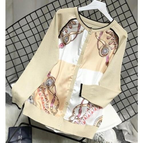 2020 Autmn New Fall 3D Printed Cardigans Women print Chiffon Patchwork Knitted cardigan Formal OL Fall Clothes Top