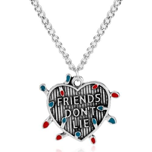 Stranger Things "Friends Don't Lie" Choker Necklace light bulb Letter Heart Pendant Necklace for Best friend Gift Jewelry