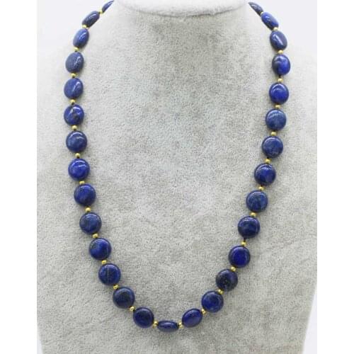 Blue lapis lazuli coin 12mm necklace 19inch wholesale beads nature FPPJ woman 2018