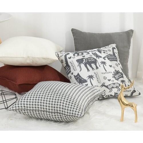INS houndstooth solid thicken sofa decor cushion cover 45*45cm animal elephant pillow cover bed office car gray red pillowcase
