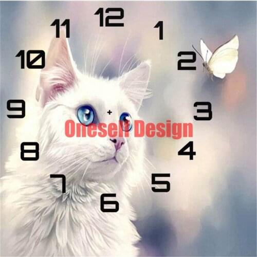 Popular diamond painting full square clock animal cat diamond embroidery full set diy frame wall sticker diamond mosaic